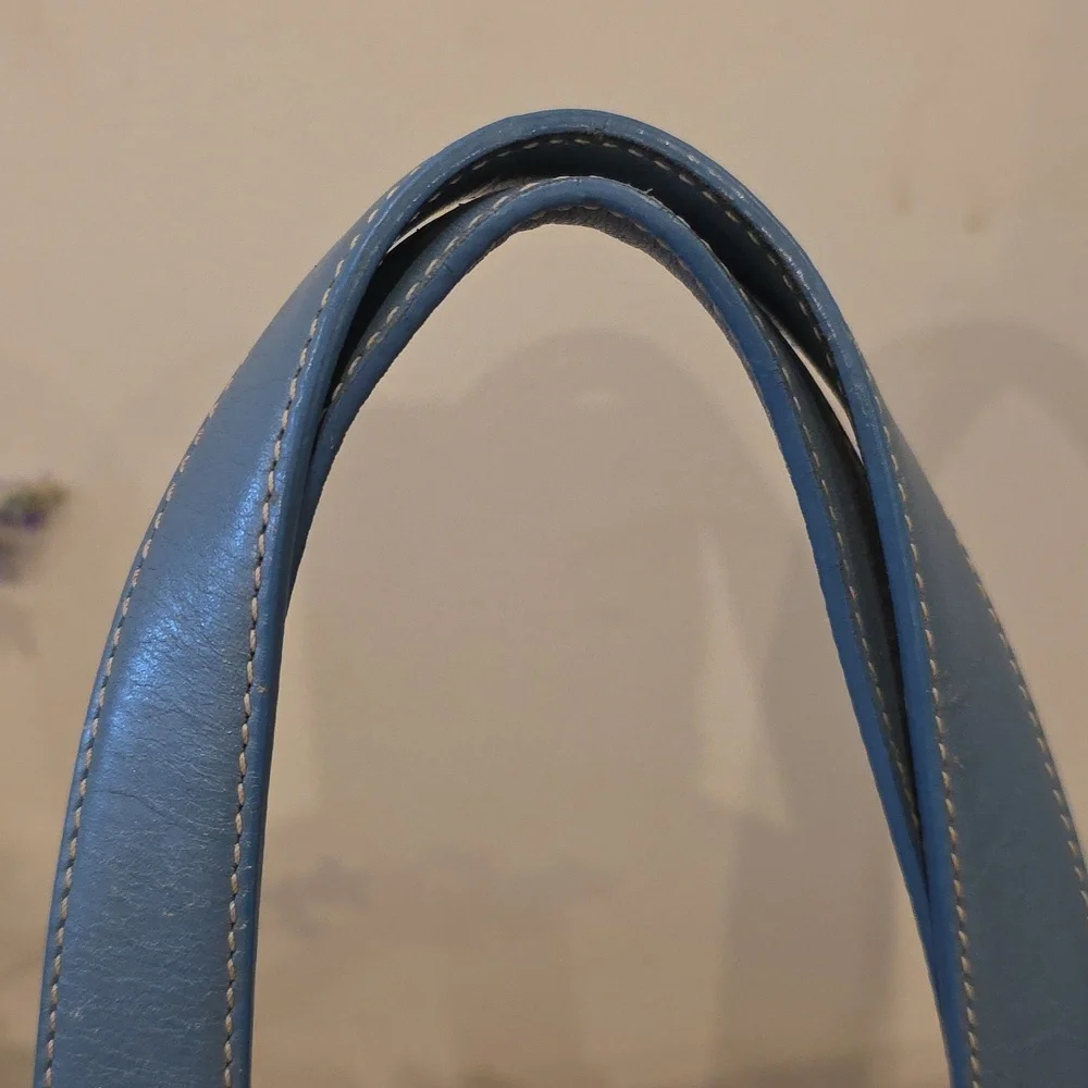 Coach Vintage Hampton Raffia Straw Tote With Blue Leather Trim